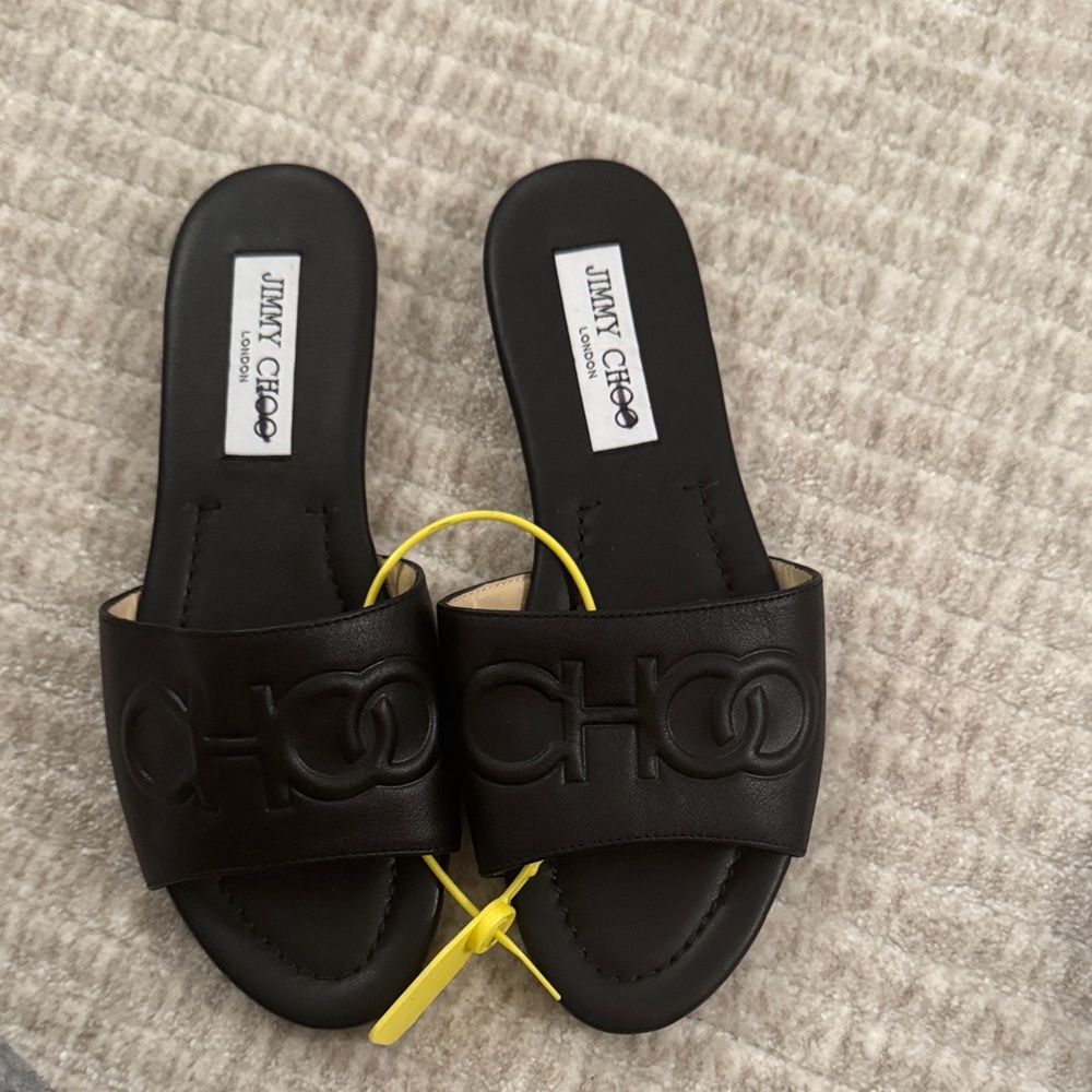 Jimmy Choo Black Leather Slide Sandals